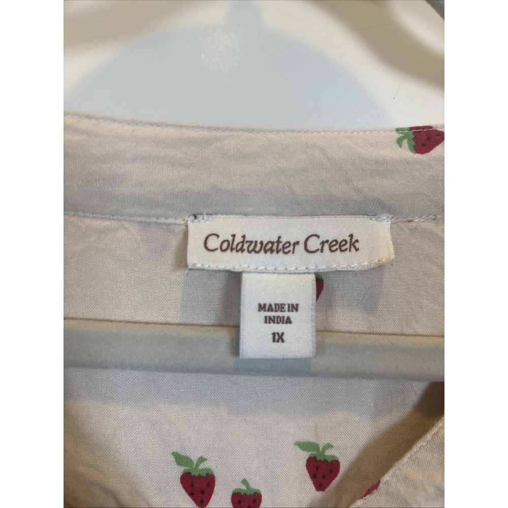 Coldwater Creek Cream Button Pintuck Pleating Strawberry Shirt Size 1X Blouse - Picture 3 of 8